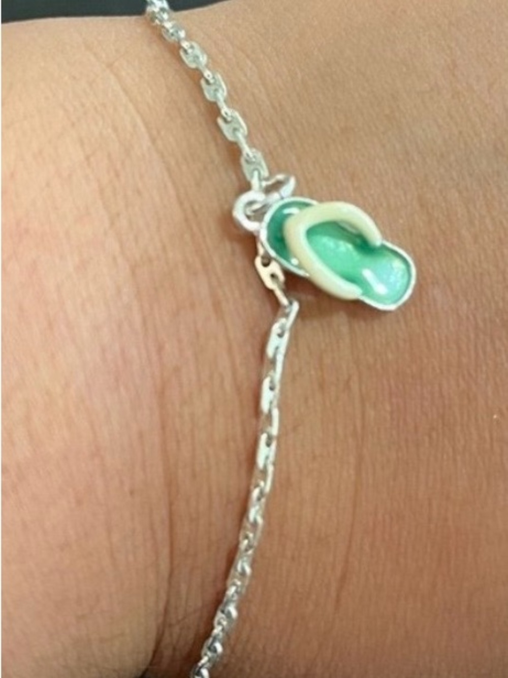 Silver Bracelet with Green and Cream Flip-Flop Charm - Women Jewelry